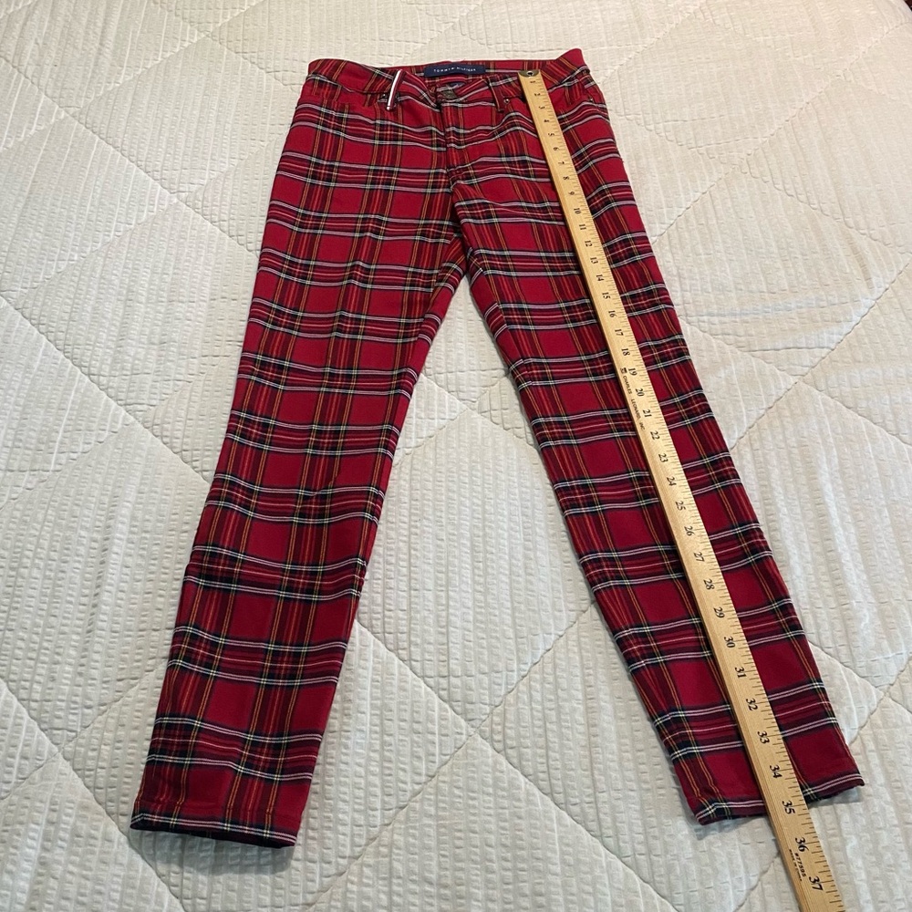 Tommy Hilfiger Women's Printed Pants Casual Red Plaid Ankle Skinny, size 2 - Picture 7 of 12